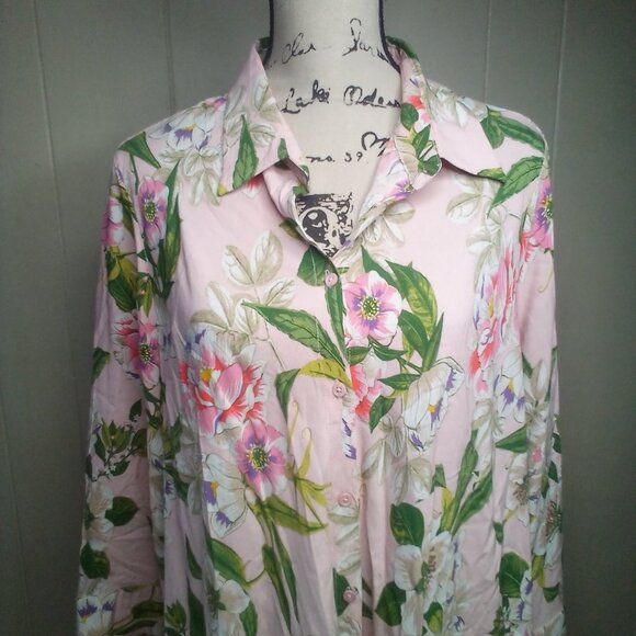 Grace Elements Blouse XL Button Up 3/4 Sleeve Floral Colorful - Picture 14 of 16